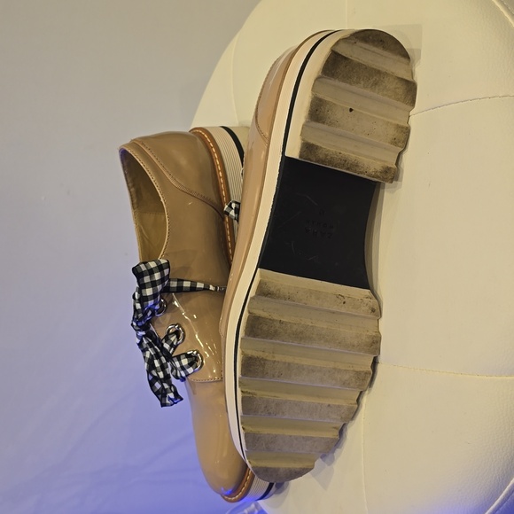 ZARA Patent Lace Up Beige Tan Lug Chunky Sole Shoes Loafers Gingham Laces 40 9 - Picture 7 of 7